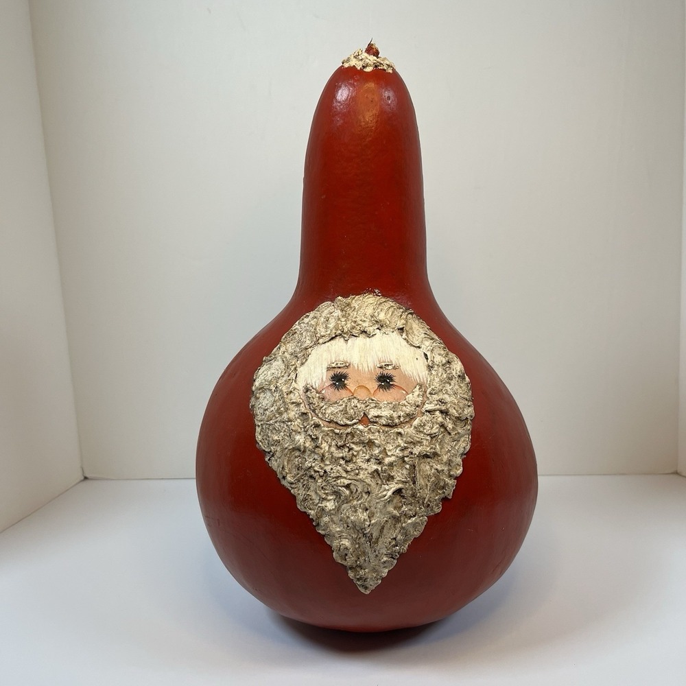 Vintage Santa Claus Gourd Hand Painted Christmas Folk Art Sculpted Face 3D 13.5"